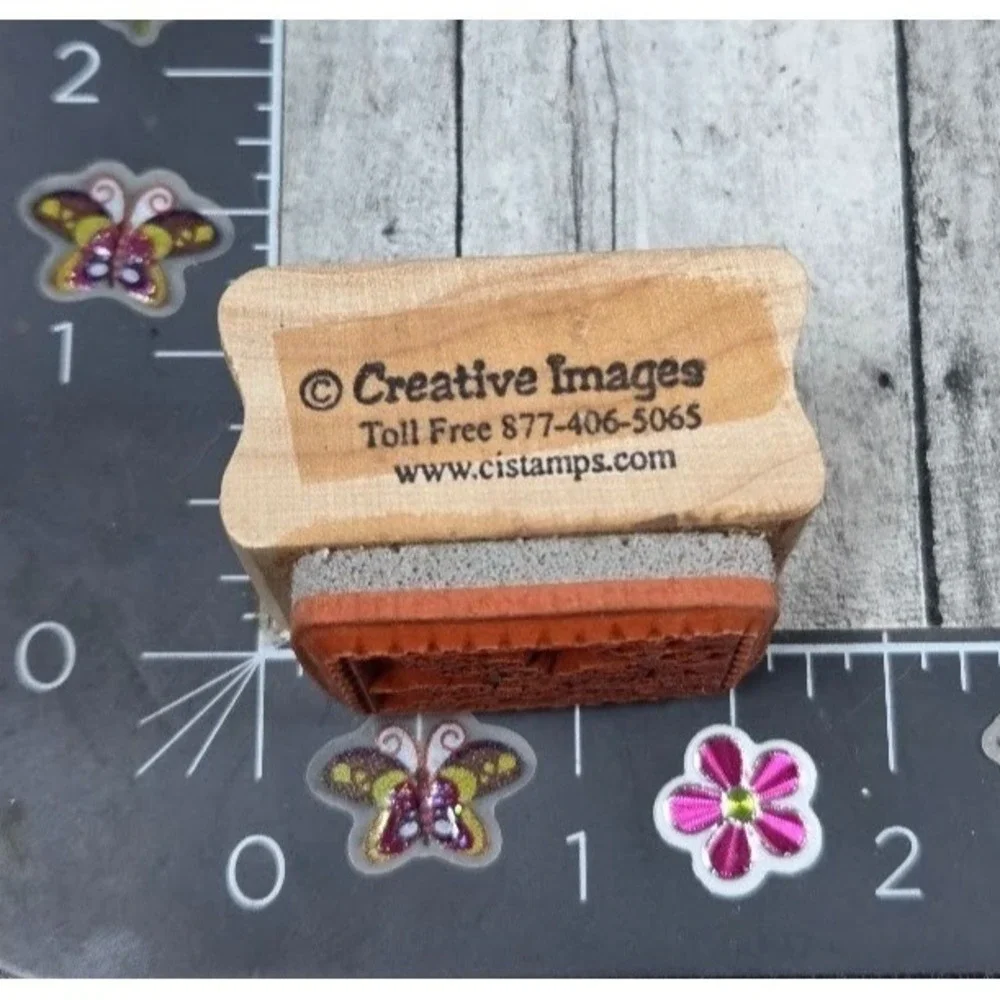 Creative Images Flowers Framed Scalloped Plants Rubber Stamp Wood #P67